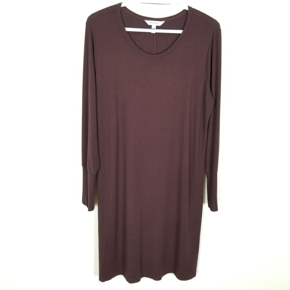 Athleta Womens Crossover Sweatshirt Dress Cut Out Back Size M Maroon Long Sleeve